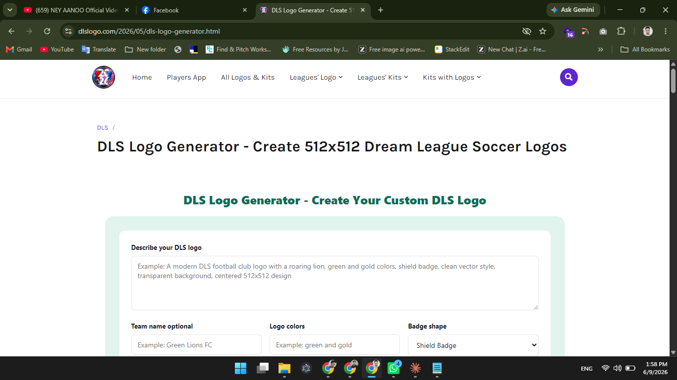 GAMETRAINER FC logo generated by the DLS Logo Generator shown in-game in Dream League Soccer